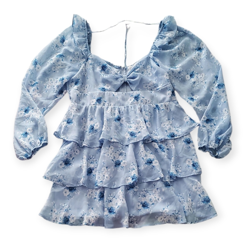 Altar'd State Light Blue Floral Ruffle Dress